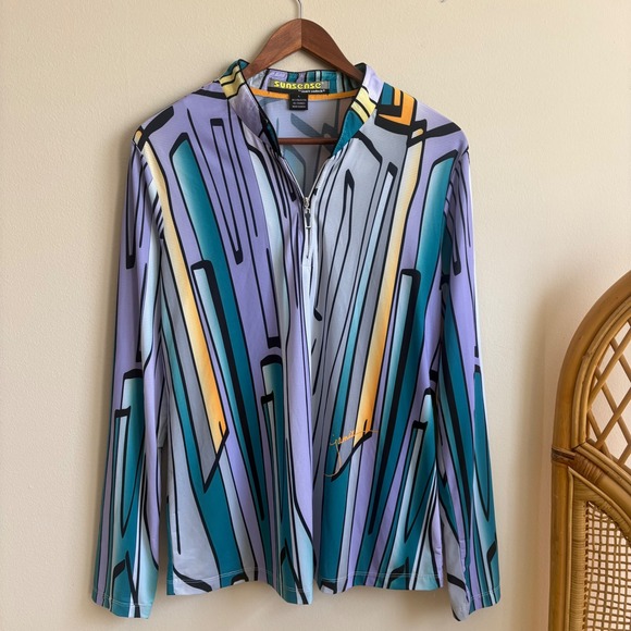 jamie sadock Tops - Sunsense by Jame Sadock Womens Sun Protection Wearable Art Quarter Zip Shirt